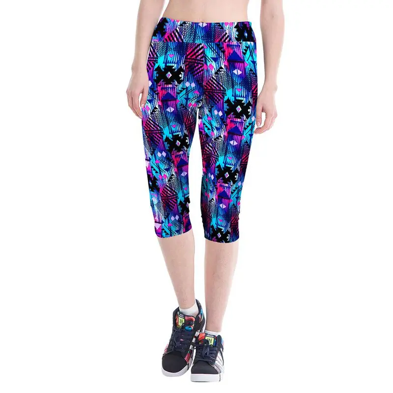 Sports Yoga Fitness Three Quarter Length Printing Legging Pants Breathable Running Pants High Waisted Trousers 7