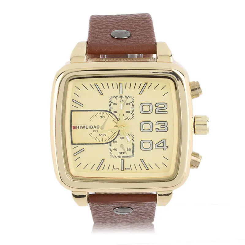 Squareleather Stainless Steel Quartz Wrist Watch Waterproof 1