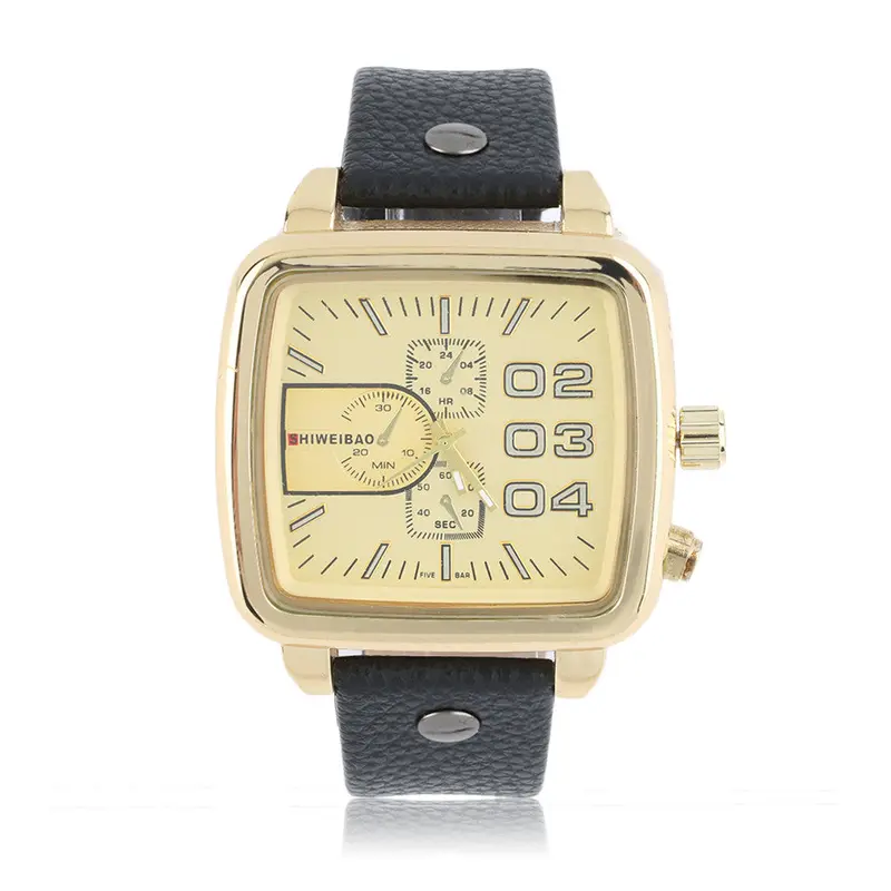 Squareleather Stainless Steel Quartz Wrist Watch Waterproof 2
