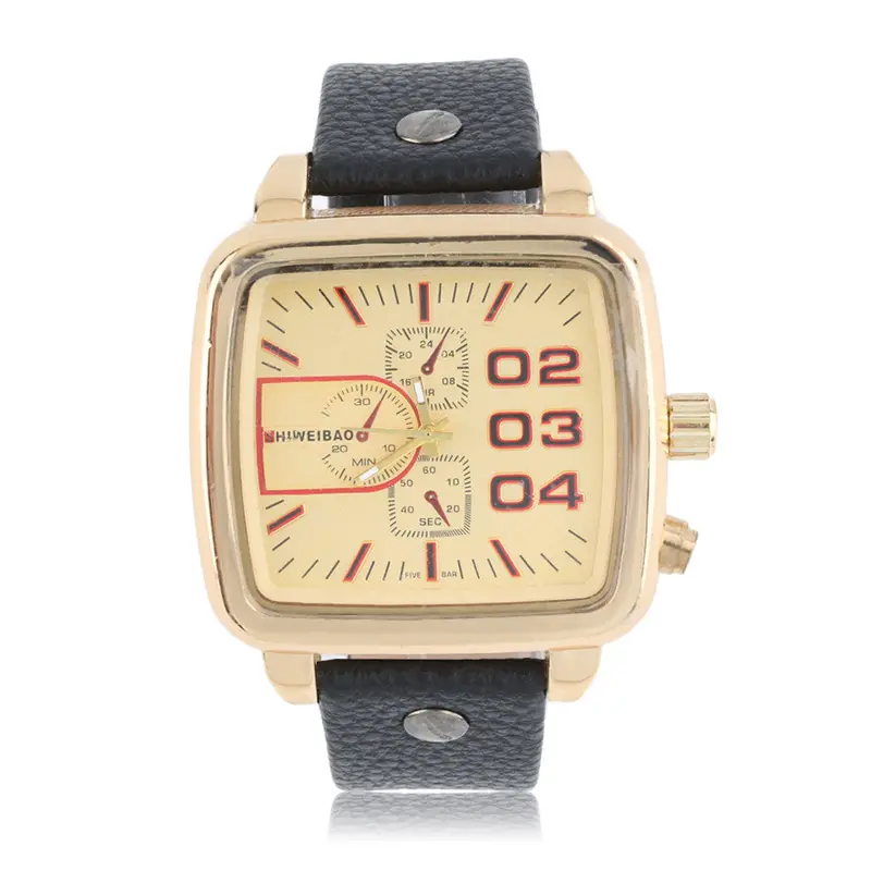 Squareleather Stainless Steel Quartz Wrist Watch Waterproof 3