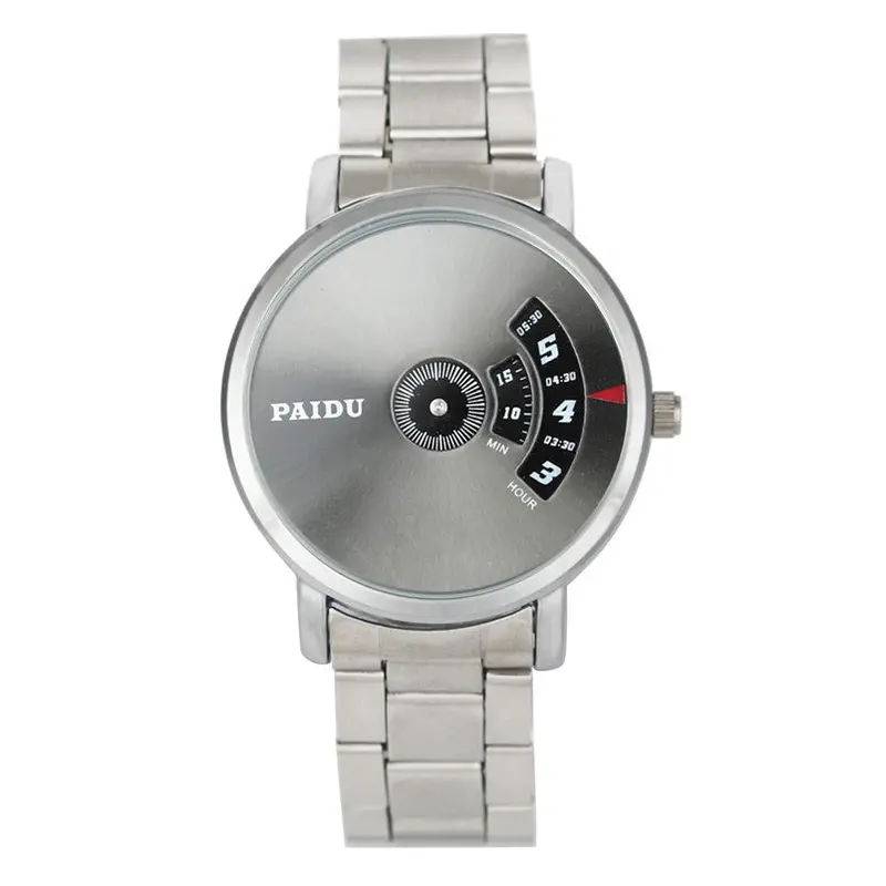 Stainless Silver Band Paidu Quartz Wrist Watch Black Turntable Dial Men's Gift Relogio Masculino Business Montre Homme Feida 1
