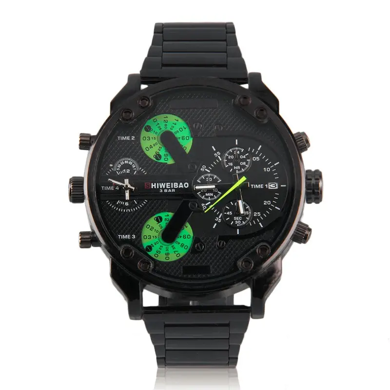 Stainless Steel Big Dial Dual Time Zone Quartz Watch With Black Color Daily Water Resistance 1