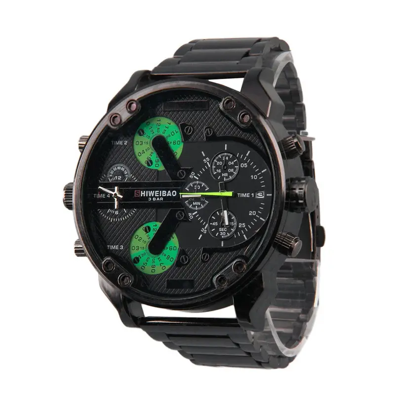 Stainless Steel Big Dial Dual Time Zone Quartz Watch With Black Color Daily Water Resistance 2