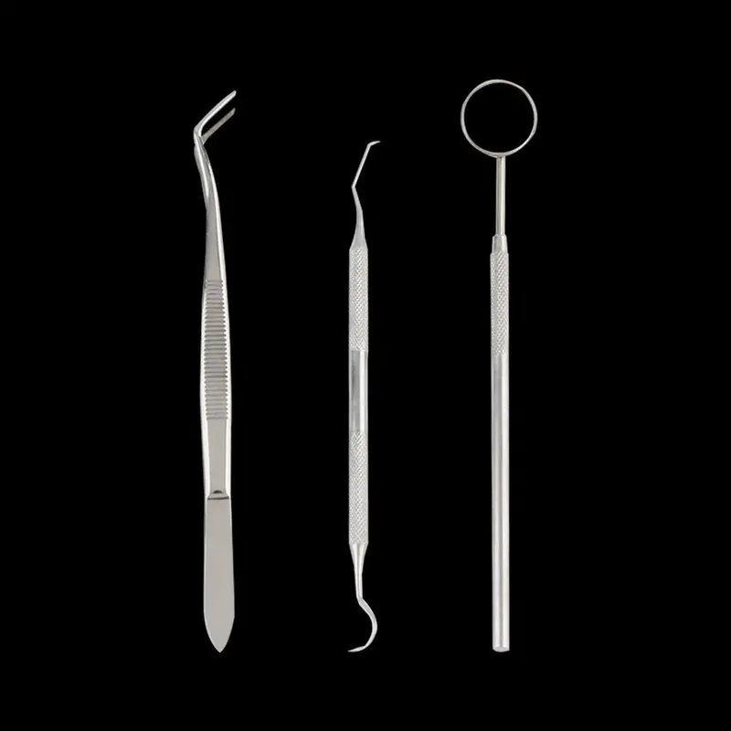 Stainless Steel Dental Mirror Probe Plier Tweezers Teeth Tooth Clean Hygiene Kit 1