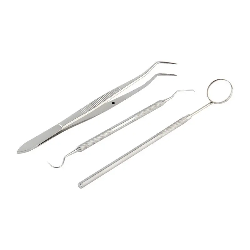 Stainless Steel Dental Mirror Probe Plier Tweezers Teeth Tooth Clean Hygiene Kit 2