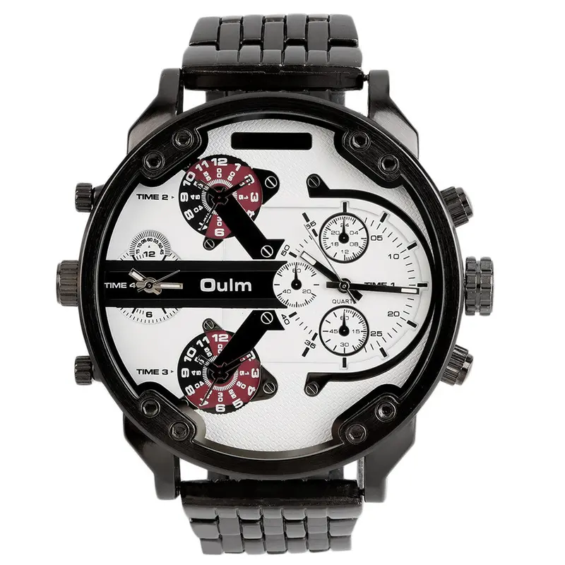 Stainless Steel Dual Time Zonequartz Watch Luxury Gold Color Oversize Dialbirthday Gift Watch 2