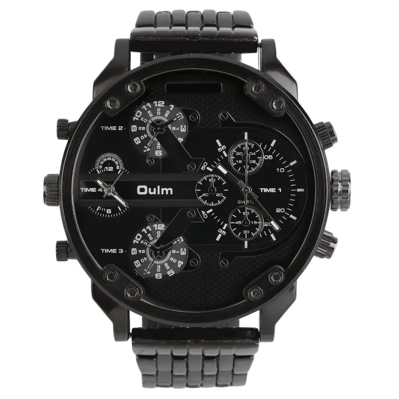 Stainless Steel Dual Time Zonequartz Watch Luxury Gold Color Oversize Dialbirthday Gift Watch 3
