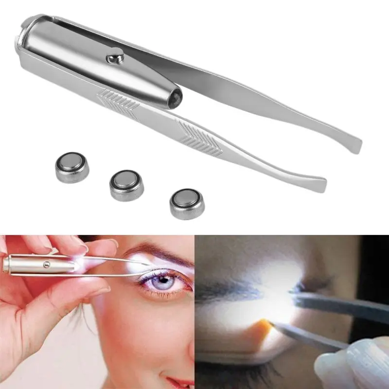 Stainless Steel Eyelash Eyebrow Removal Led Light Cosmeticc Tool Tweezer Quality 1