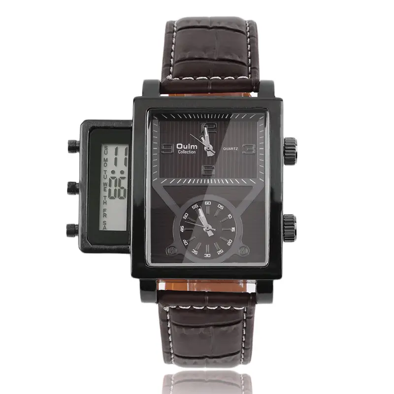 Stainless Steel Quartz Movet Watch Cool Oversizedtwo Analogue Clocks With Digital Display Wristwatch 1