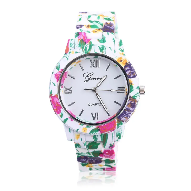 Stainless Steel Wristwatch Floral Rose Flower Printed Stylecasual Quartz Watch 1