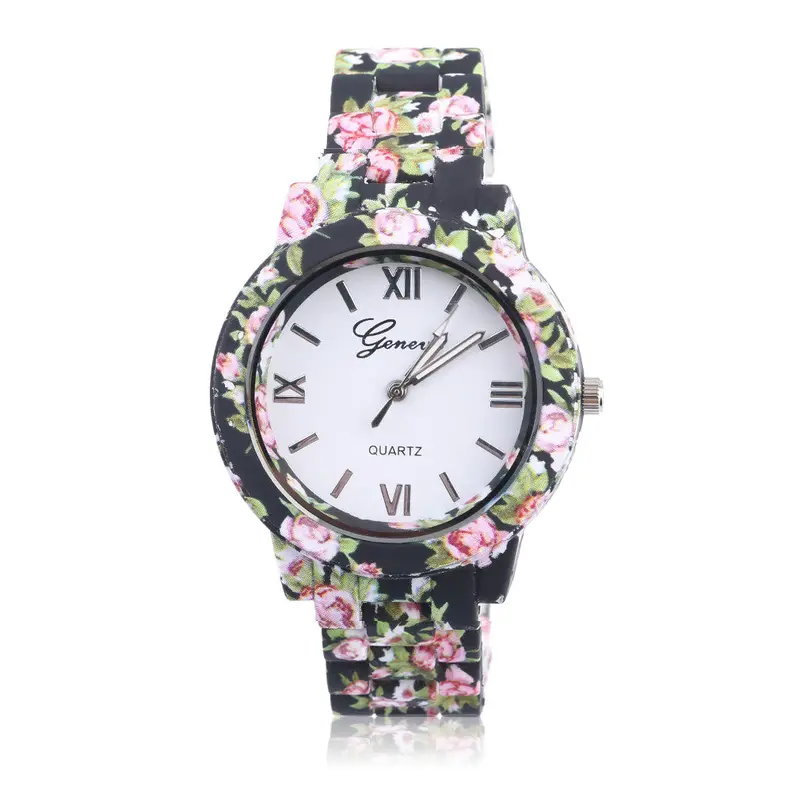 Stainless Steel Wristwatch Floral Rose Flower Printed Stylecasual Quartz Watch 2