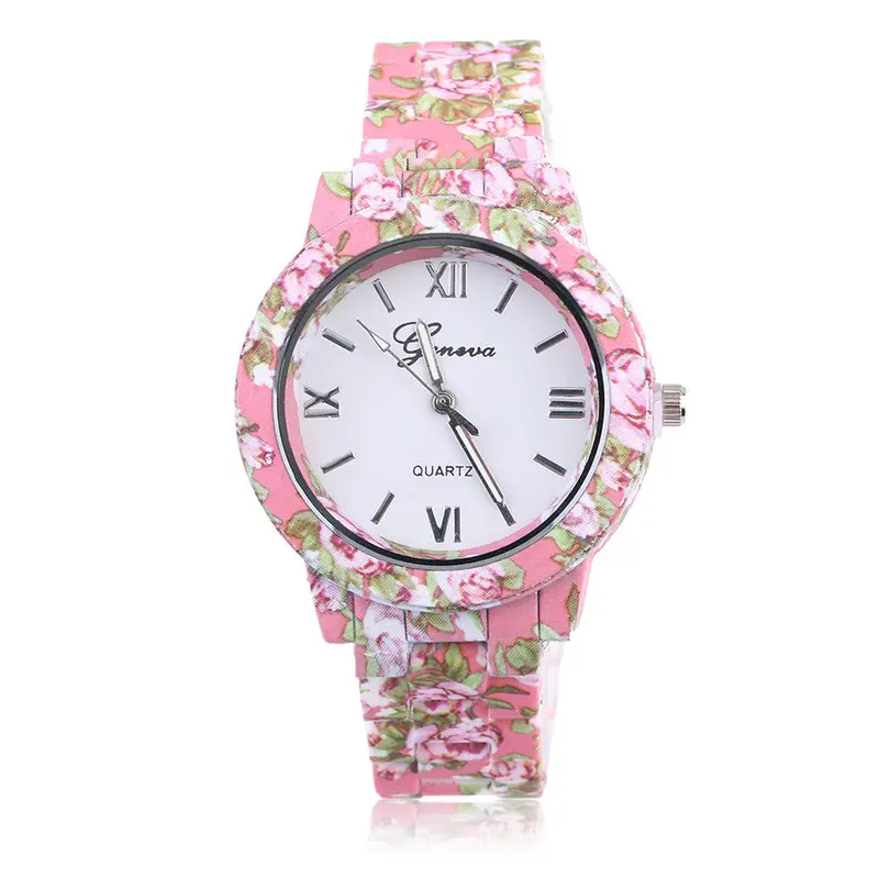 Stainless Steel Wristwatch Floral Rose Flower Printed Stylecasual Quartz Watch 4
