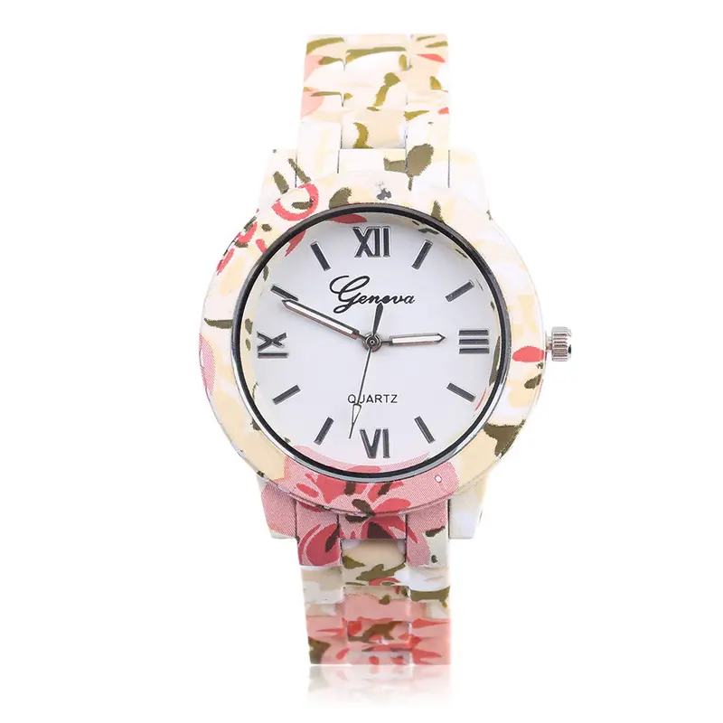 Stainless Steel Wristwatch Floral Rose Flower Printed Stylecasual Quartz Watch 5