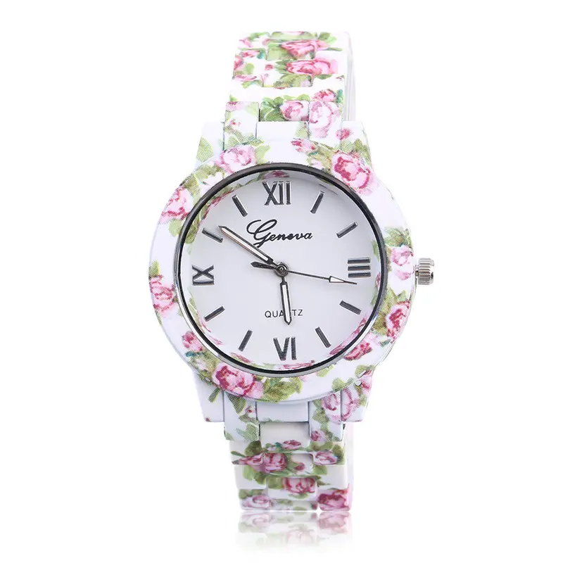 Stainless Steel Wristwatch Floral Rose Flower Printed Stylecasual Quartz Watch 6