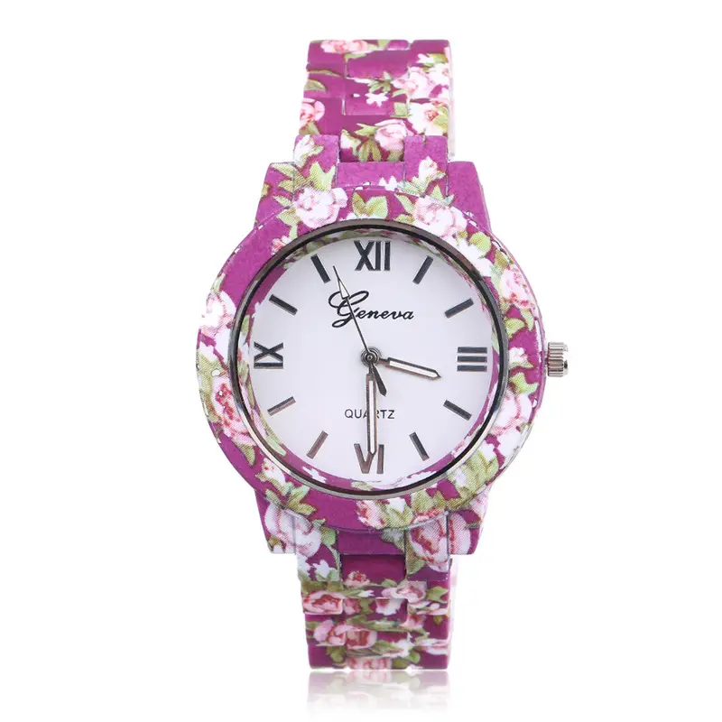 Stainless Steel Wristwatch Floral Rose Flower Printed Stylecasual Quartz Watch 7