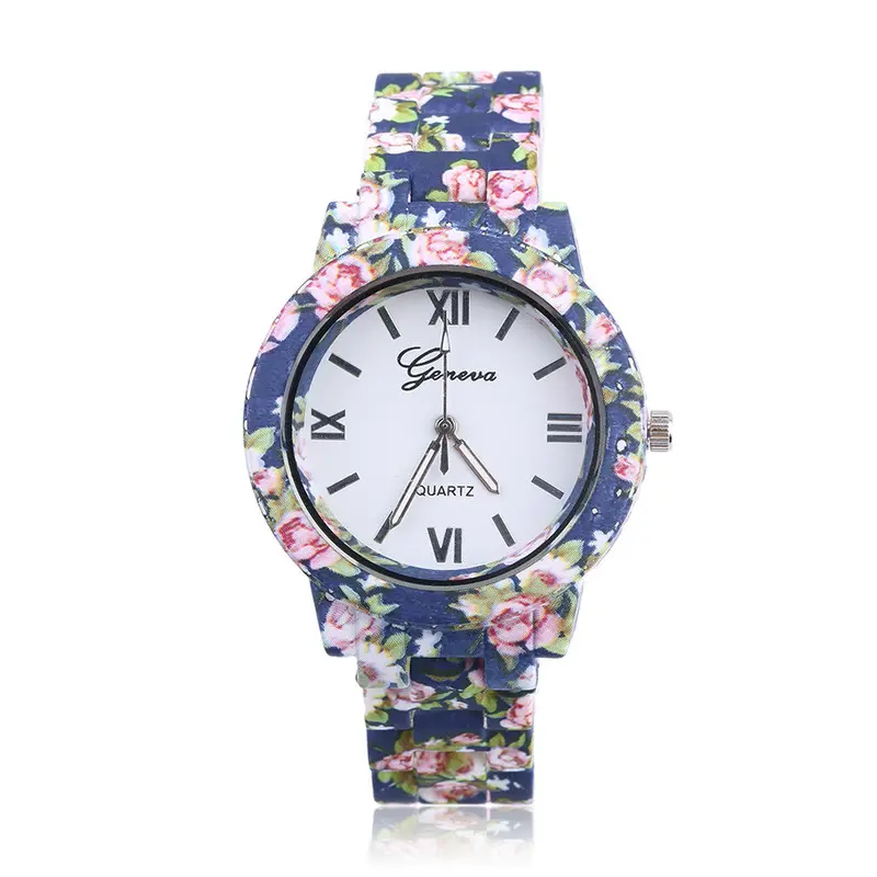Stainless Steel Wristwatch Floral Rose Flower Printed Stylecasual Quartz Watch 8