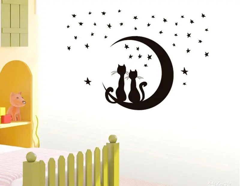 Star Moon Cats Wall Stickers Kids Rooms Living Room Bedroom Adesivo De Parede Diy Removable Decoration Home Decor 84091 1