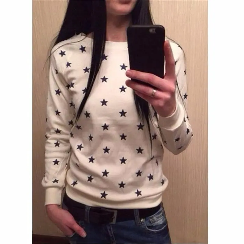 Star-Print Oversized Sweatshirt for Women – Full-Sleeve Casual Pullover Hoodie