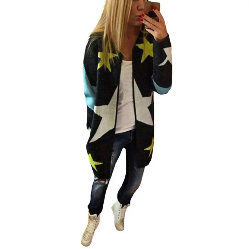 Stars Pattern Print Kintted Cardigans Sweaters Women Casual Long Sweaters Loose Warm Knitted Cardigans Gv276 1