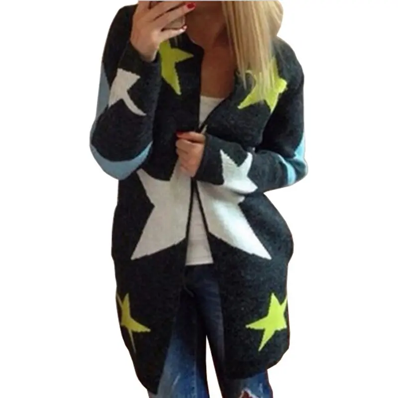 Stars Pattern Print Kintted Cardigans Sweaters Women Casual Long Sweaters Loose Warm Knitted Cardigans Gv276 2