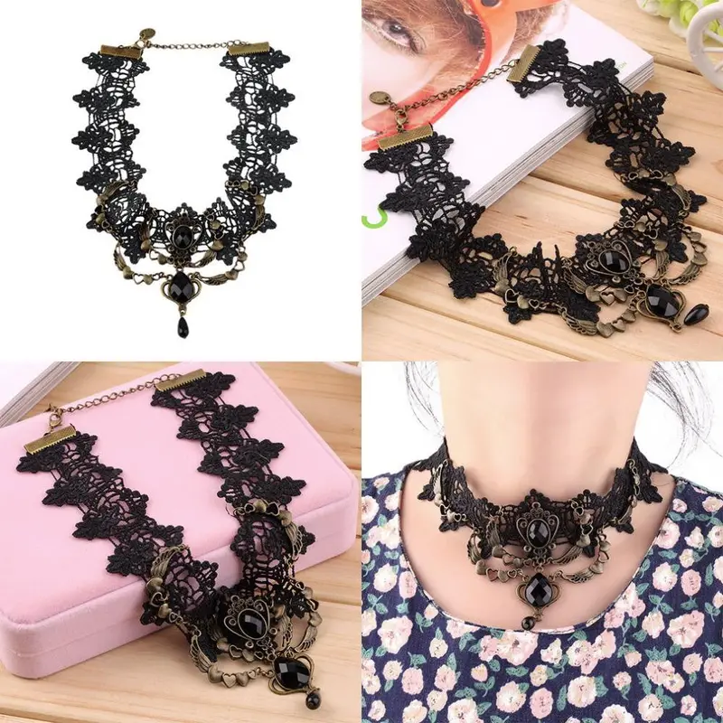 Statet Necklaces Gothic Jewelry Vintage Lace Necklaces Pendants False Collaraccessories Choker Necklace 2