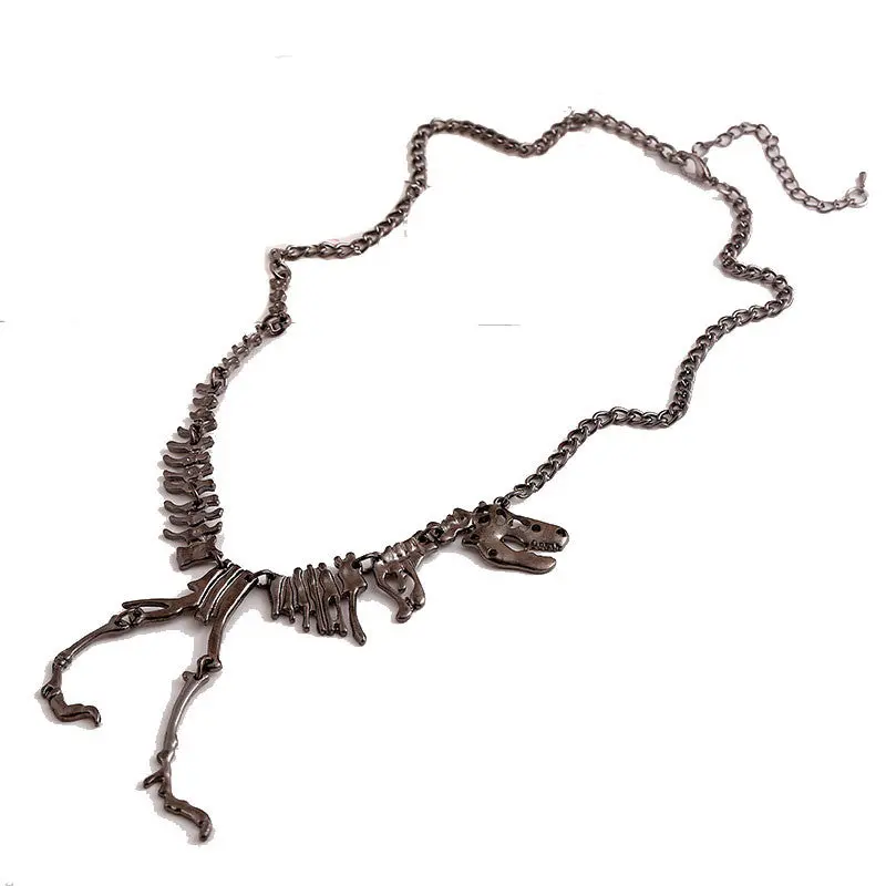 Steampunk Goth Alloy Dinosaur Skeleton Dead Tyrannosaurus T-Rex Charm Necklace Feida 1