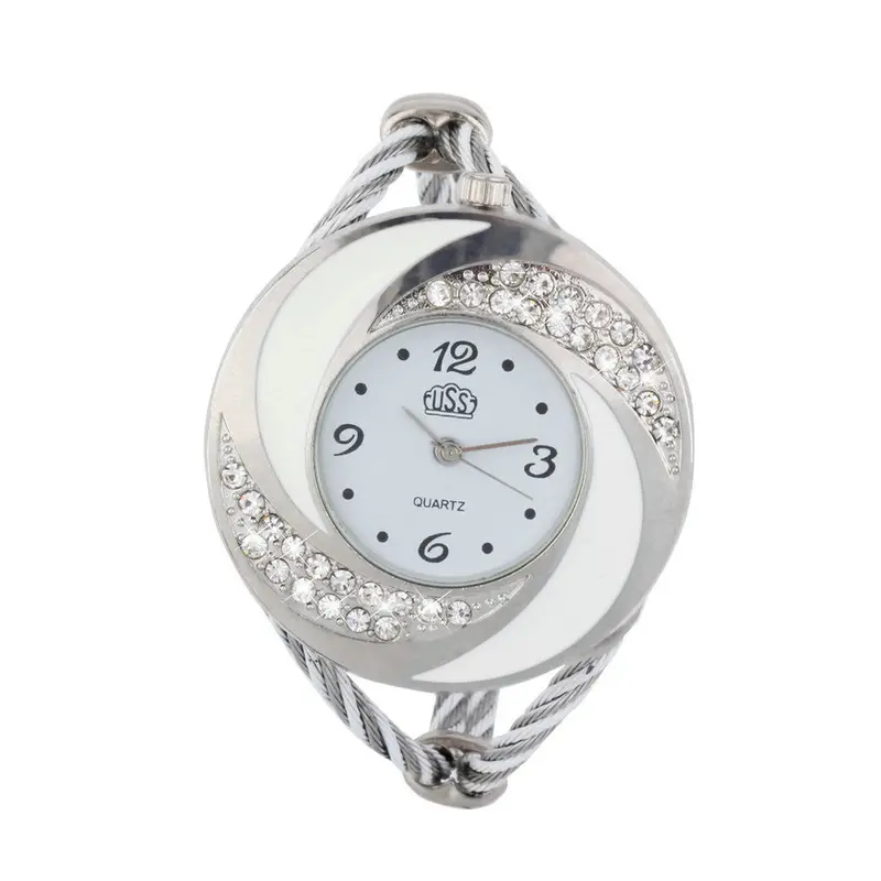 Steel Bangle Wrist Crystal Round Dial Analog Digital Bracelet Watch 1