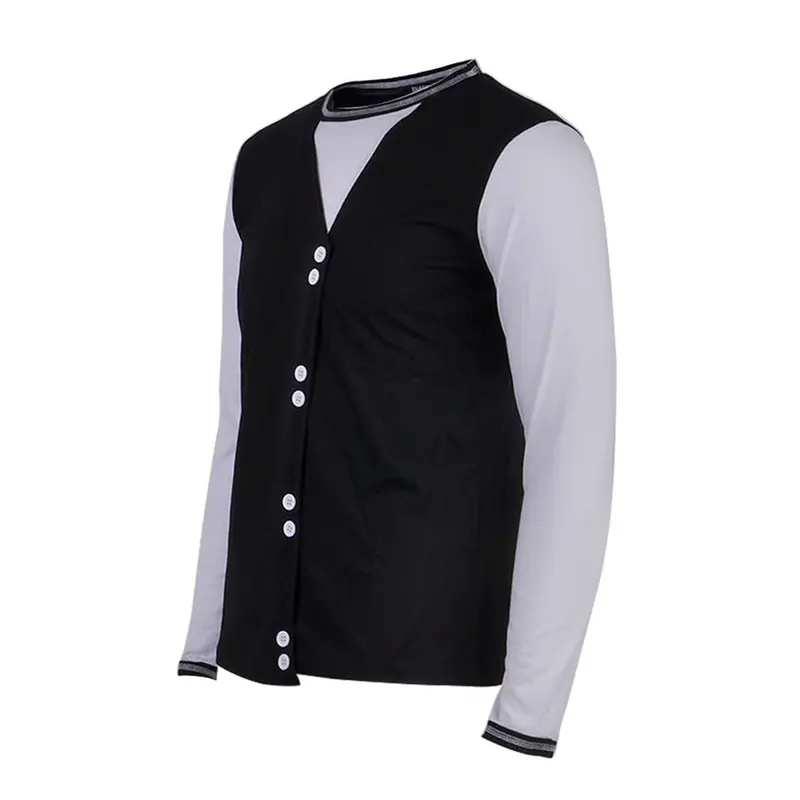 Steesshirt Tops Clothes False Two Pieces Shirts Long Sleeve V Neck Slim Fit Korean Style 1