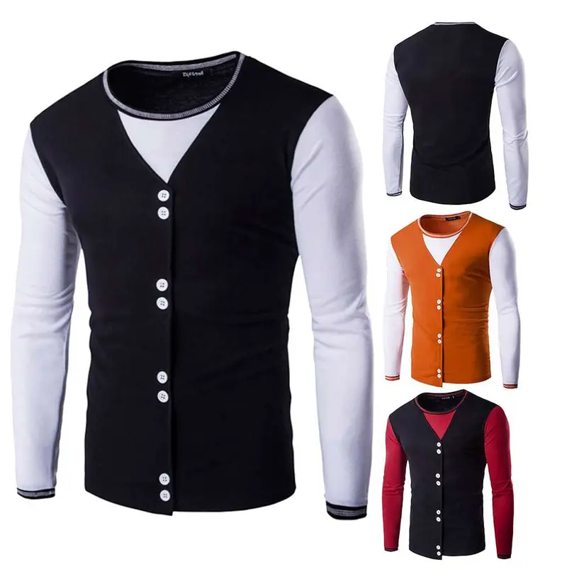 Steesshirt Tops Clothes False Two Pieces Shirts Long Sleeve V Neck Slim Fit Korean Style 4