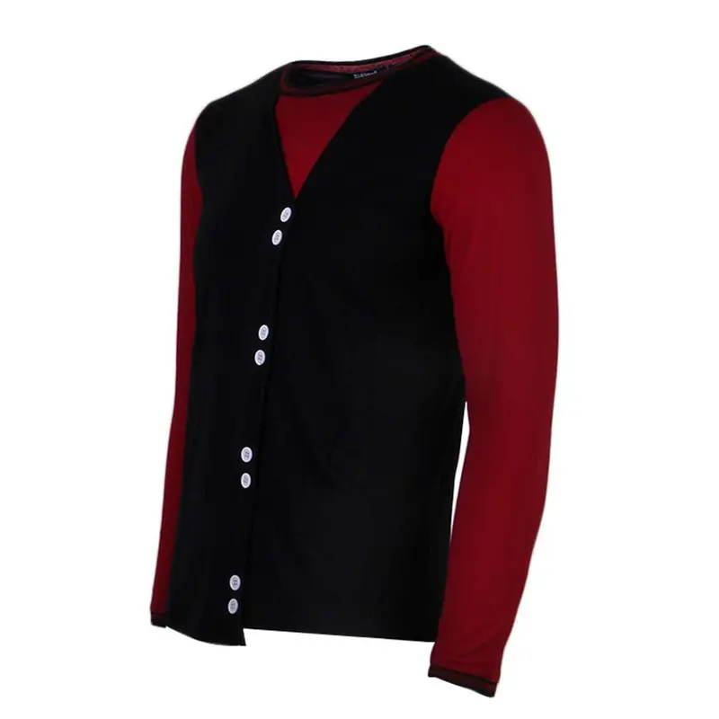 Steesshirt Tops Clothes False Two Pieces Shirts Long Sleeve V Neck Slim Fit Korean Style 6