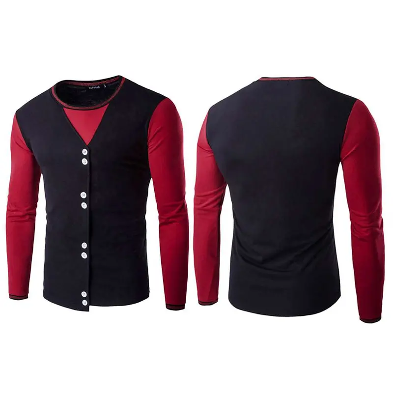 Steesshirt Tops Clothes False Two Pieces Shirts Long Sleeve V Neck Slim Fit Korean Style 9