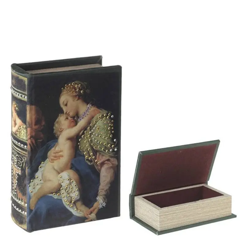 Storage Boxes Retro Book Shape Wooden Box Coin Key Jewelry Case 90529 1