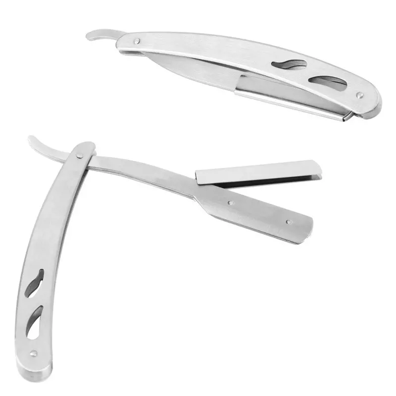 Straight Barber Edge Steel Razors Folding Shaving Knife Hair Removal Tools With 10Pcs Blades 2