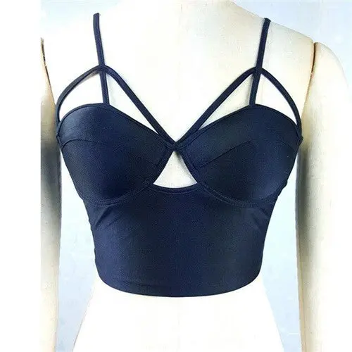 Strappy Bandage Crop Top Womens Sexy Bustier Crop Top Black Chest Hollow Outwear Bra For Women Cropped Tops Femme 1