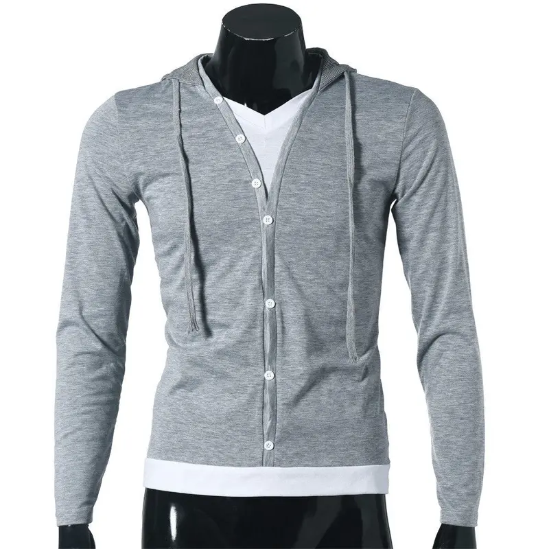 Street Boy Men Button Front Sleeve V-Neck Solid Casual Slim Fit Shirts 4