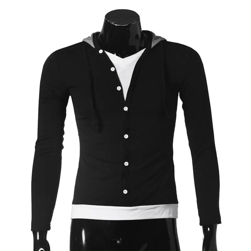 Street Boy Men Button Front Sleeve V-Neck Solid Casual Slim Fit Shirts 5