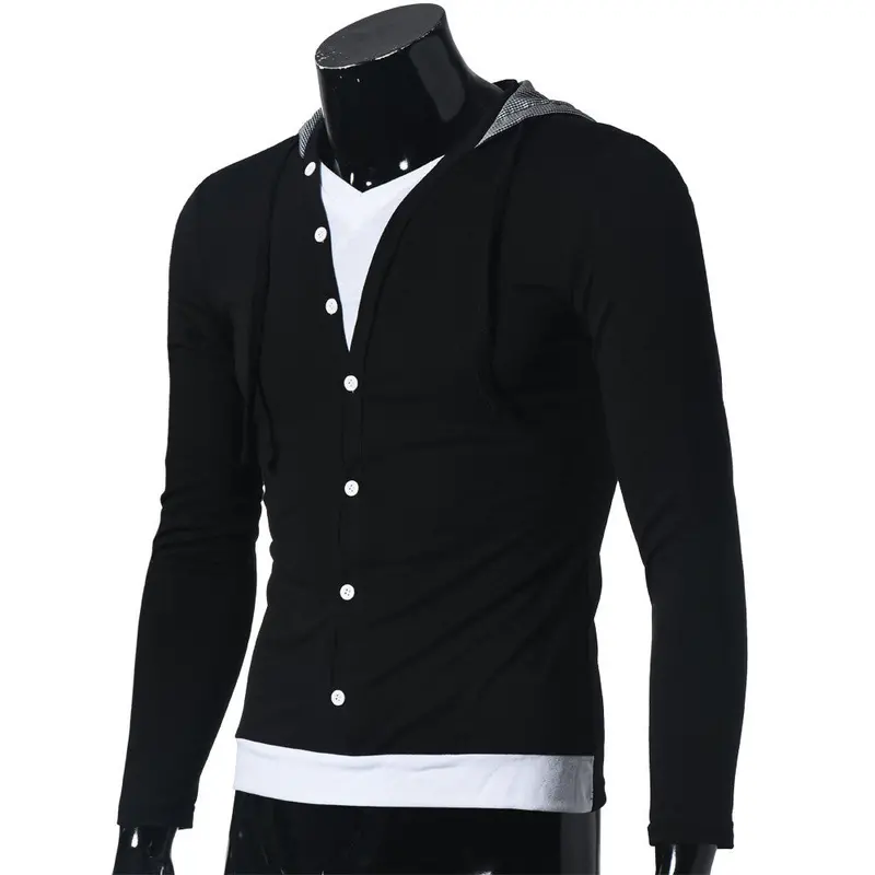 Street Boy Men Button Front Sleeve V-Neck Solid Casual Slim Fit Shirts 6