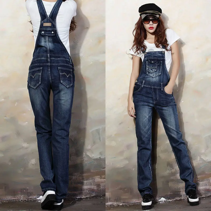 Street Denim Bib Women Lady Jeans Spaghetti Strap Slim Pants 1