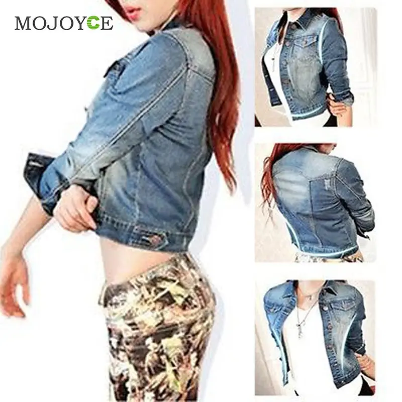 Street Style Women Basic Coats Bomber Jacket Long Sleeve Coat Slim Denim Jacket Casual Short Jean Jacket Women Outerwear 2