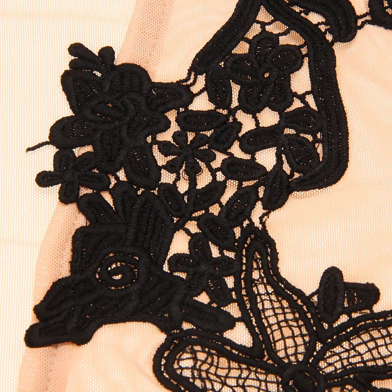 Street V-Neck Waist Lantern-Sleeve Lace Patchwork Blouse Fashion Short Embroidery Mesh Adjusted Blouse Tops 4