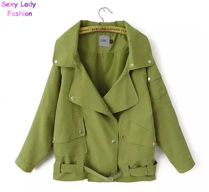 Streetwear Large Lapel Pockets Long Sleeve Military Casual Drawstring Trench Women's Loose Coat Outwear Black Blue Army Green 4