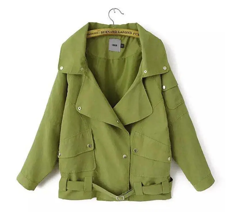 Streetwear Large Lapel Pockets Long Sleeve Military Casual Drawstring Trench Women's Loose Coat Outwear Black Blue Army Green 5
