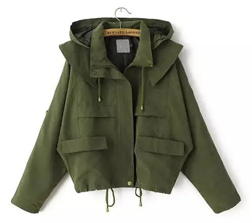 Streetwear Roll-Up Long Sleeve Army Green Military Casual Drawstring Hoodie Hooded Trench Women's Loose Coat Outwear 3