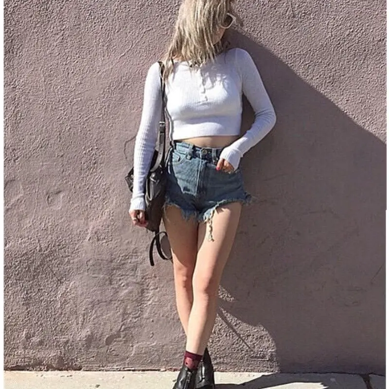 Strentch Knitted Open Button Short Sweater Aa American Brandy Melville Long Sleeve Crop Tops Jumper Knitwear 7