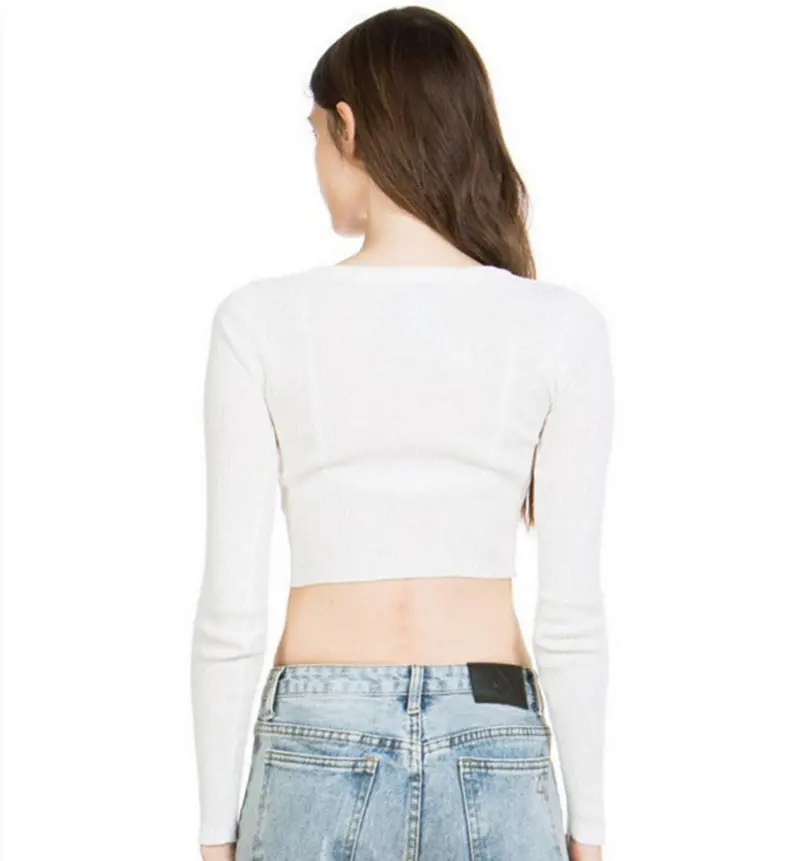 Strentch Knitted Open Button Short Sweater Aa American Brandy Melville Long Sleeve Crop Tops Jumper Knitwear 8