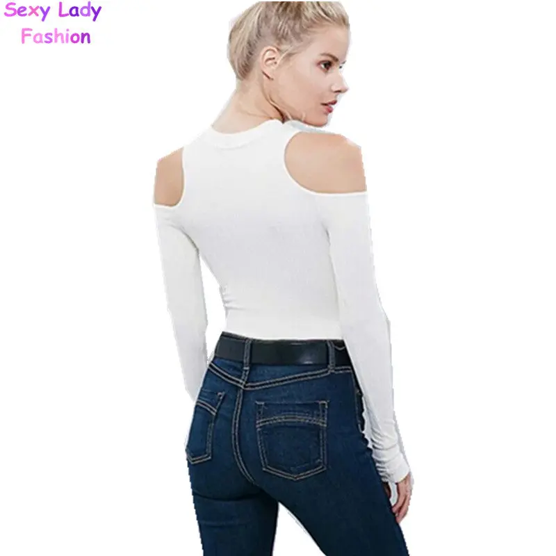 Strentch Knitted Strapless Sweater 4 Color Women Sexy O Neck Hollow Out Shoulder Long Sleeve Knitted Pullover Sweater 5