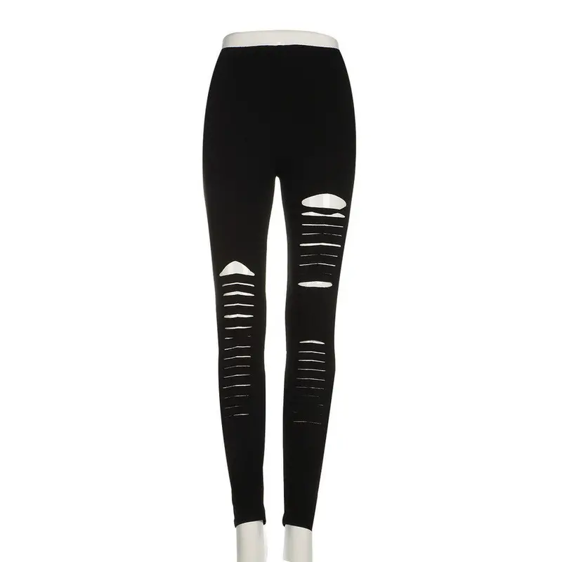 Stretch Black Dancing Pant Ripped Leggings Elasticized Waistsexy Leggings Ripped Pantsleggings 1