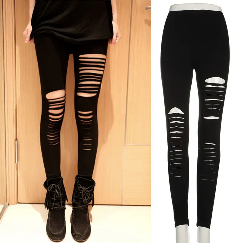 Stretch Black Dancing Pant Ripped Leggings Elasticized Waistsexy Leggings Ripped Pantsleggings 2