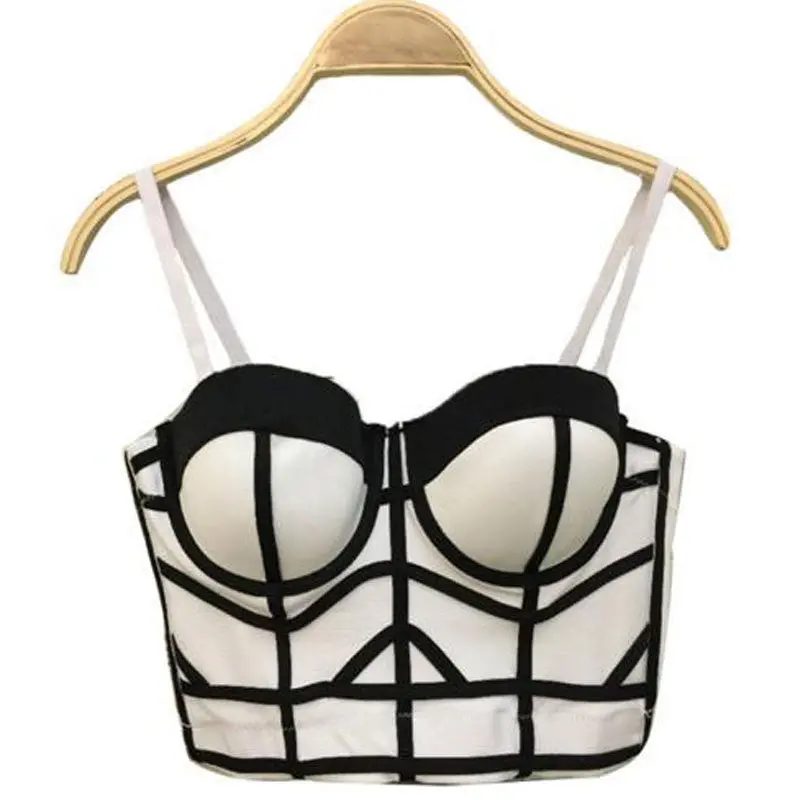 Stripe Patchwork Bustier Crop Top Women's Sexy Crop Top Bandage Push Up Corset Outwear Bra Women 1