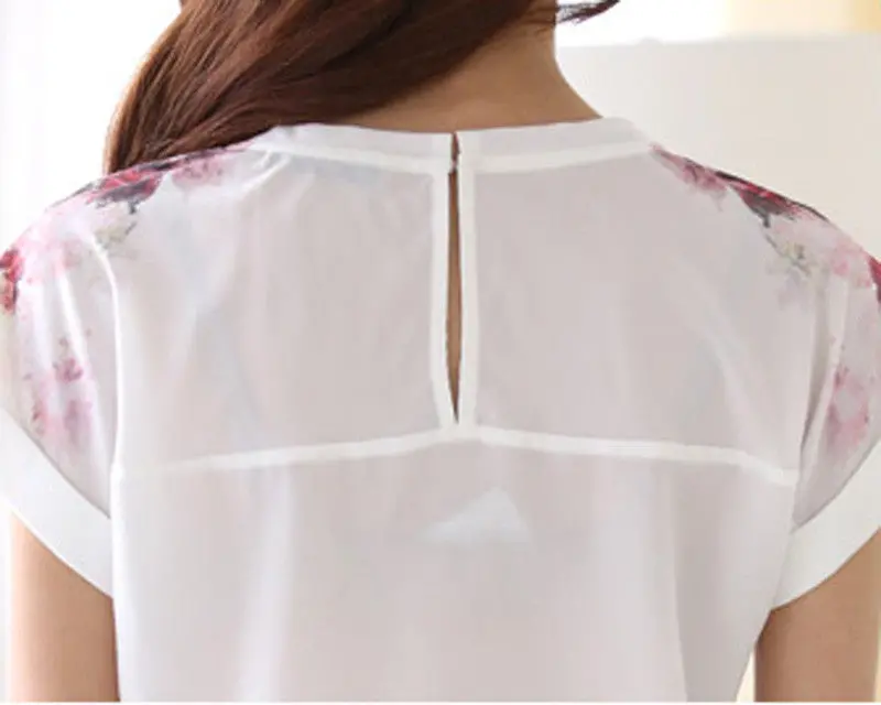 Striped Floral Short Sleeve Chiffon Dames Bloezen Women Blouse Clothing Dressed Shirts Vetement S 5